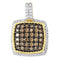10kt Yellow Gold Women's Round Cognac-brown Color Enhanced Diamond Square Cluster Pendant 3-4 Cttw - FREE Shipping (US/CAN)-Gold & Diamond Pendants & Necklaces-JadeMoghul Inc.