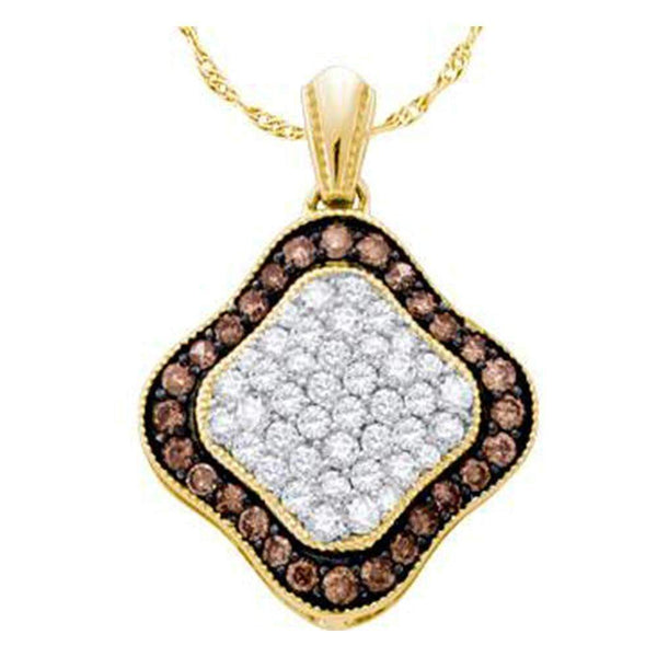 10kt Yellow Gold Womens Round Cognac-brown Color Enhanced Diamond Square Cluster Pendant 7-8 Cttw - FREE Shipping (US/CAN)-Gold & Diamond Pendants & Necklaces-JadeMoghul Inc.