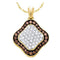 10kt Yellow Gold Womens Round Cognac-brown Color Enhanced Diamond Square Cluster Pendant 7-8 Cttw - FREE Shipping (US/CAN)-Gold & Diamond Pendants & Necklaces-JadeMoghul Inc.
