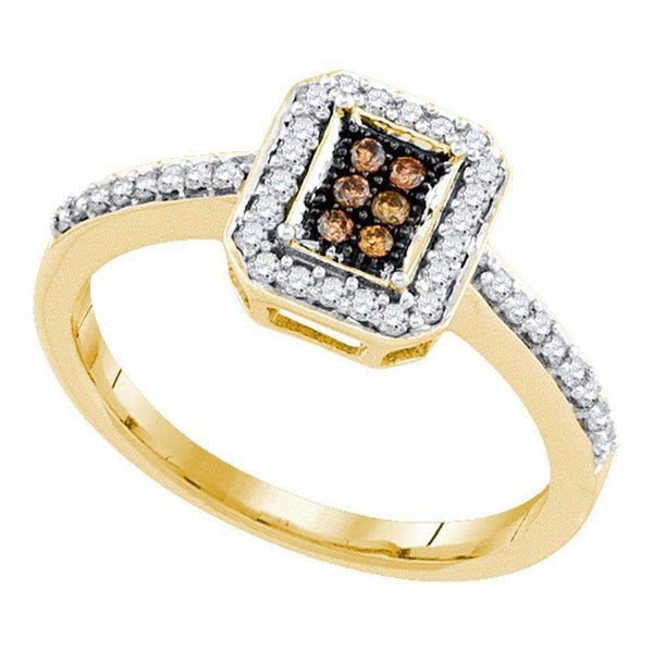 10kt Yellow Gold Women's Round Cognac-brown Color Enhanced Diamond Square Cluster Ring 1/4 Cttw - FREE Shipping (US/CAN)-Rings And Bands-5-JadeMoghul Inc.