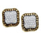 10kt Yellow Gold Women's Round Cognac-brown Color Enhanced Diamond Square Frame Cluster Earrings 1.00 Cttw - FREE Shipping (USA/CAN)-Gold & Diamond Earrings-JadeMoghul Inc.