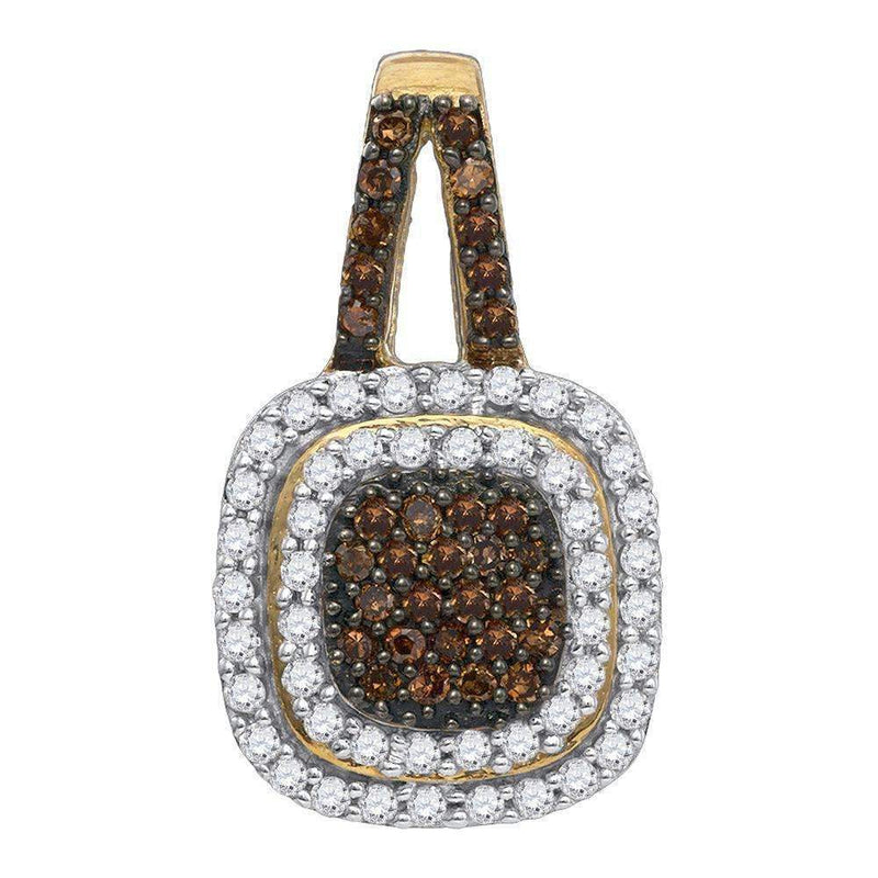 10kt Yellow Gold Women's Round Cognac-brown Color Enhanced Diamond Square Frame Pendant 1-2 Cttw - FREE Shipping (US/CAN)-Gold & Diamond Pendants & Necklaces-JadeMoghul Inc.