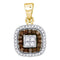 10kt Yellow Gold Women's Round Cognac-brown Color Enhanced Diamond Square Frame Pendant 1-3 Cttw - FREE Shipping (US/CAN)-Gold & Diamond Pendants & Necklaces-JadeMoghul Inc.