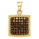 10kt Yellow Gold Women's Round Cognac-brown Color Enhanced Diamond Square Pendant 1-2 Cttw - FREE Shipping (US/CAN)-Gold & Diamond Pendants & Necklaces-JadeMoghul Inc.