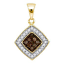 10kt Yellow Gold Women's Round Cognac-brown Color Enhanced Diamond Square Pendant 1-4 Cttw - FREE Shipping (US/CAN)-Gold & Diamond Pendants & Necklaces-JadeMoghul Inc.
