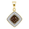 10kt Yellow Gold Women's Round Cognac-brown Color Enhanced Diamond Square Pendant 1-4 Cttw - FREE Shipping (US/CAN)-Gold & Diamond Pendants & Necklaces-JadeMoghul Inc.