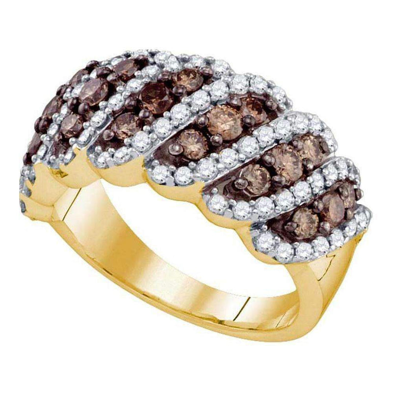10kt Yellow Gold Women's Round Cognac-brown Color Enhanced Diamond Striped Band Ring 1-1/2 Cttw - FREE Shipping (US/CAN)-Gold & Diamond Bands-5.5-JadeMoghul Inc.