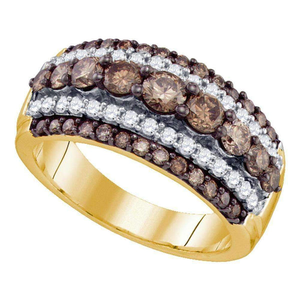 10kt Yellow Gold Women's Round Cognac-brown Color Enhanced Diamond Striped Cocktail Ring 1-1/2 Cttw - FREE Shipping (US/CAN)-Gold & Diamond Bands-5-JadeMoghul Inc.