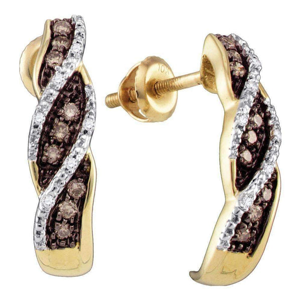10kt Yellow Gold Women's Round Cognac-brown Color Enhanced Diamond Stud Earrings 1-5 Cttw - FREE Shipping (US/CAN)-Gold & Diamond Earrings-JadeMoghul Inc.