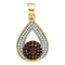 10kt Yellow Gold Women's Round Cognac-brown Color Enhanced Diamond Teardrop Cluster Pendant 1-3 Cttw - FREE Shipping (US/CAN)-Gold & Diamond Pendants & Necklaces-JadeMoghul Inc.