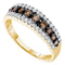 10kt Yellow Gold Women's Round Cognac-brown Color Enhanced Diamond Triple Row Band Ring 1/2 Cttw - FREE Shipping (US/CAN)-Gold & Diamond Bands-6.5-JadeMoghul Inc.