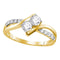 10kt Yellow Gold Womens Round Diamond 2-stone Bridal Wedding Engagement Ring 1-2 Cttw-Gold & Diamond Engagement & Anniversary Rings-JadeMoghul Inc.