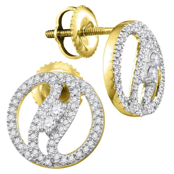 10kt Yellow Gold Women's Round Diamond 2-stone Circle Stud Earrings 1-4 Cttw - FREE Shipping (US/CAN)-Gold & Diamond Earrings-JadeMoghul Inc.