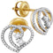 10kt Yellow Gold Women's Round Diamond 2-stone Heart Earrings 1-4 Cttw - FREE Shipping (USA/CAN)-Gold & Diamond Earrings-JadeMoghul Inc.