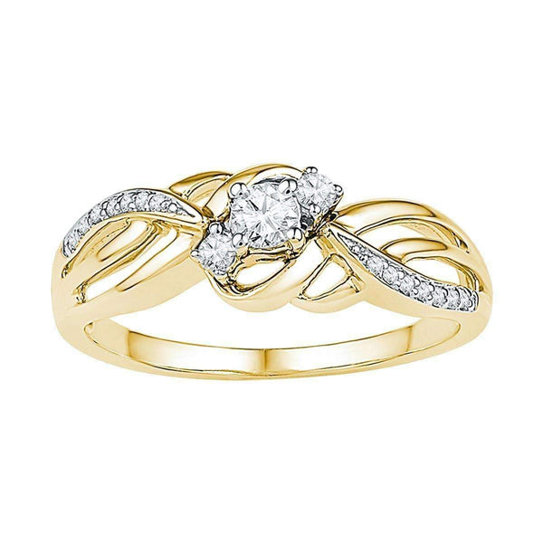 10kt Yellow Gold Women's Round Diamond 3-stone Bridal Wedding Engagement Ring 1/4 Cttw - FREE Shipping (US/CAN)-Gold & Diamond Engagement & Anniversary Rings-8-JadeMoghul Inc.