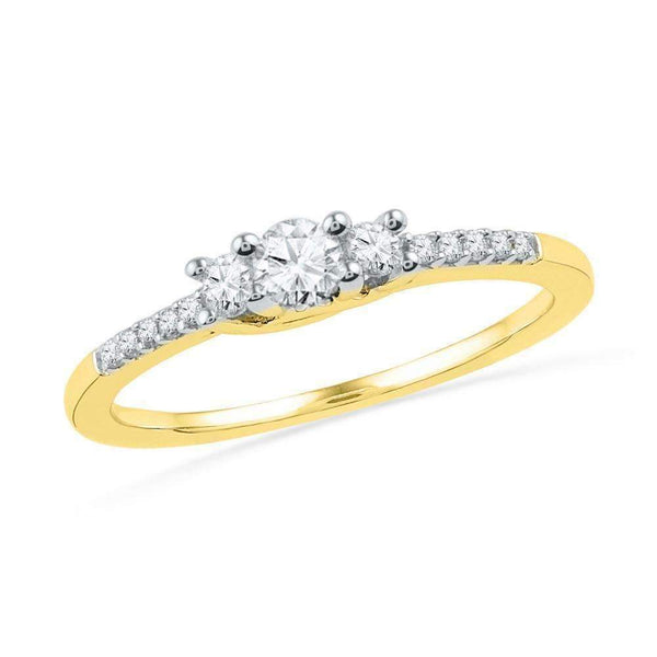 10kt Yellow Gold Women's Round Diamond 3-stone Bridal Wedding Engagement Ring 1/4 Cttw - FREE Shipping (US/CAN)-Wedding Jewelry-5-JadeMoghul Inc.