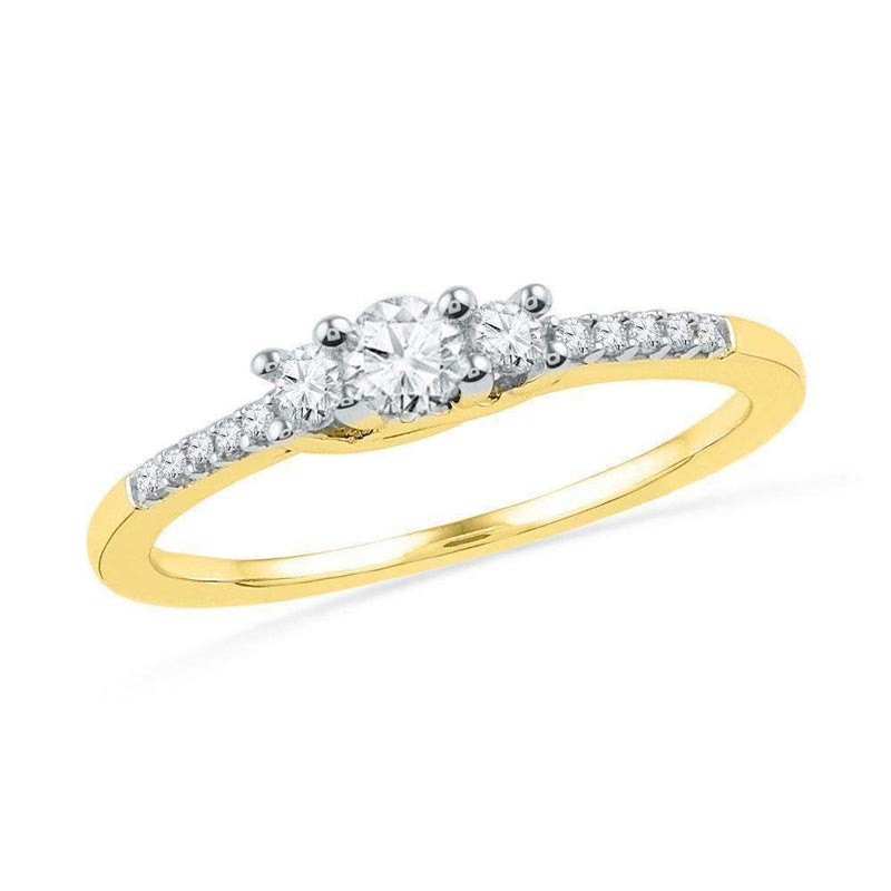10kt Yellow Gold Women's Round Diamond 3-stone Bridal Wedding Engagement Ring 1/4 Cttw - FREE Shipping (US/CAN)-Wedding Jewelry-5-JadeMoghul Inc.