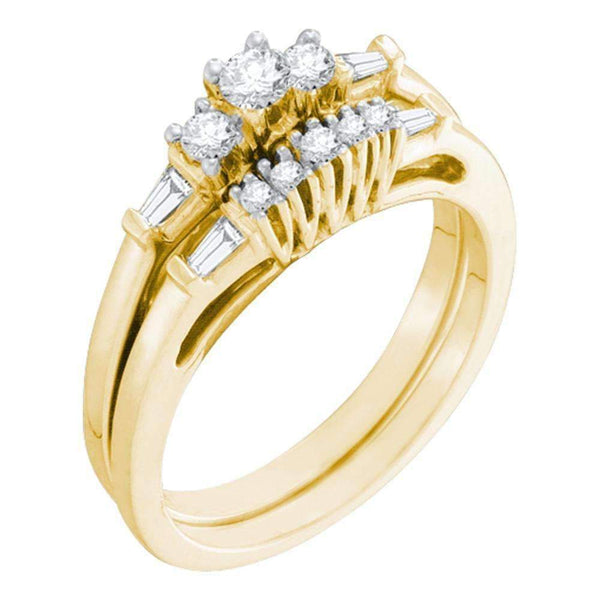 10kt Yellow Gold Women's Round Diamond 3-Stone Bridal Wedding Engagement Ring Band Set 3/8 Cttw - FREE Shipping (US/CAN)-Gold & Diamond Wedding Ring Sets-5-JadeMoghul Inc.