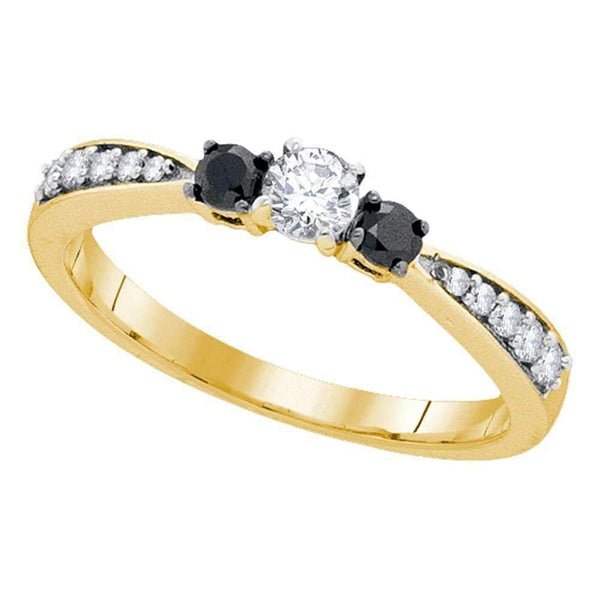 10kt Yellow Gold Women's Round Diamond 3-stone Tapered Bridal Wedding Engagement Ring 3/8 Cttw - FREE Shipping (US/CAN)-Gold & Diamond Engagement & Anniversary Rings-5-JadeMoghul Inc.