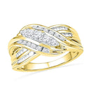 10kt Yellow Gold Women's Round Diamond 5-Stone Crossover Band Ring 1/2 Cttw - FREE Shipping (US/CAN)-Gold & Diamond Bands-5-JadeMoghul Inc.