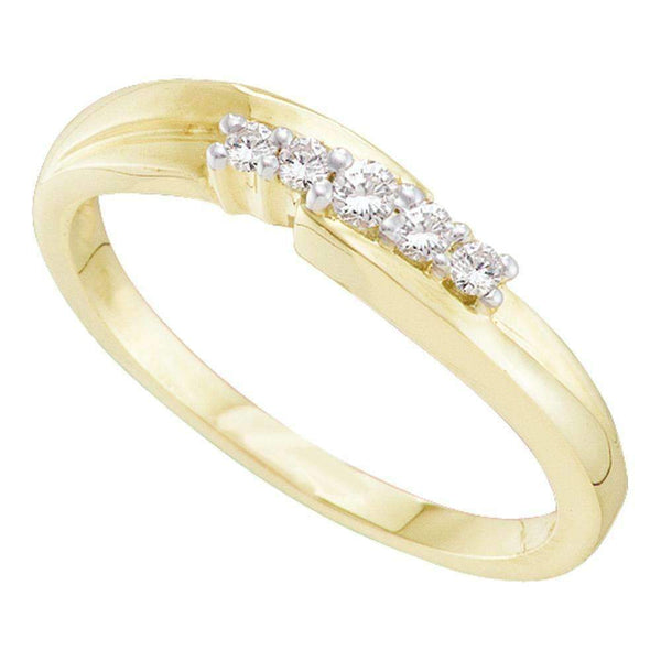 10kt Yellow Gold Women's Round Diamond 5-stone Simple Band 1/8 Cttw - FREE Shipping (US/CAN)-Gold & Diamond Bands-5-JadeMoghul Inc.