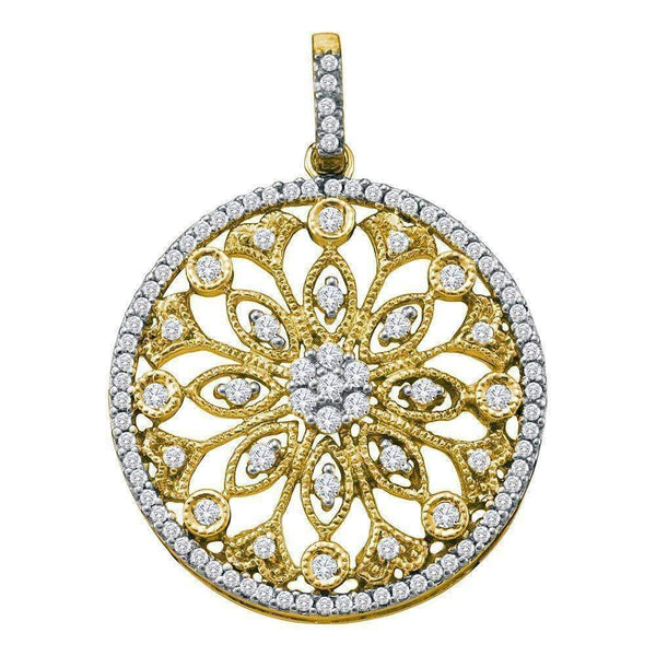 10kt Yellow Gold Women's Round Diamond Antique-style Circle Pendant 1-2 Cttw - FREE Shipping (US/CAN)-Gold & Diamond Pendants & Necklaces-JadeMoghul Inc.