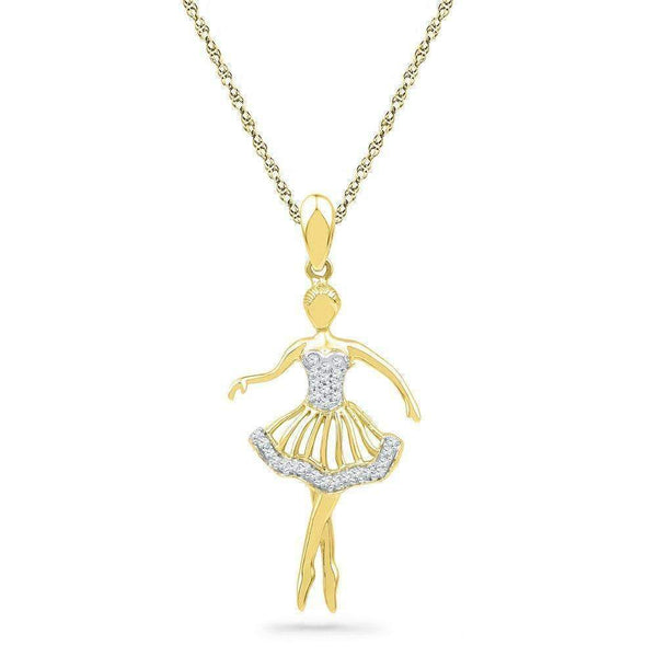 10kt Yellow Gold Women's Round Diamond Ballerina Dancer Fashion Pendant 1-10 Cttw - FREE Shipping (US/CAN)-Gold & Diamond Pendants & Necklaces-JadeMoghul Inc.