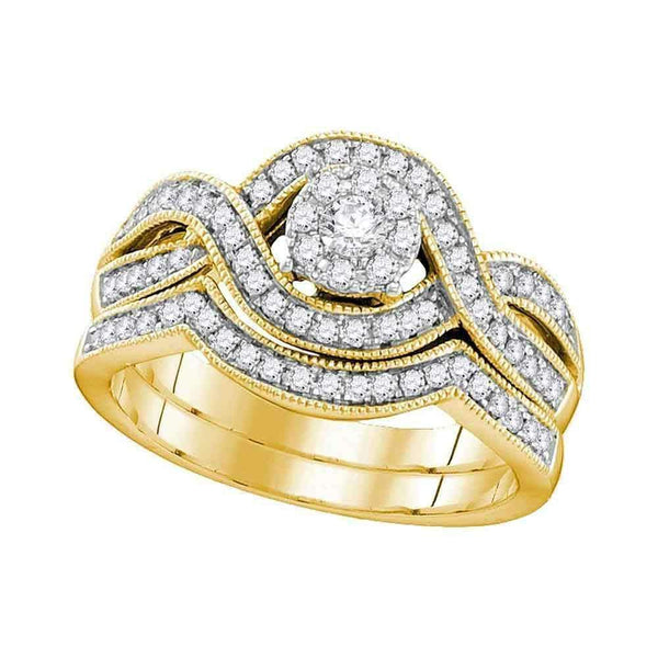 10kt Yellow Gold Women's Round Diamond Bridal Wedding Engagement Ring Band Set 1/2 Cttw - FREE Shipping (US/CAN)-Gold & Diamond Wedding Ring Sets-5-JadeMoghul Inc.