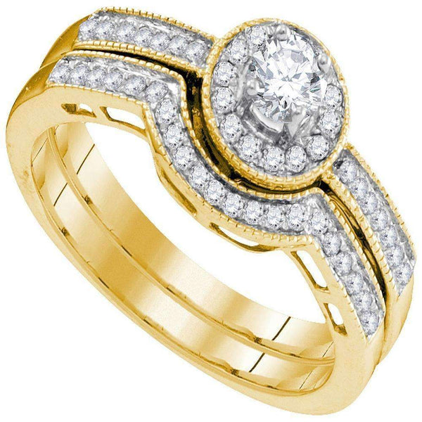 10kt Yellow Gold Women's Round Diamond Bridal Wedding Engagement Ring Band Set 1/2 Cttw - FREE Shipping (US/CAN)-Wedding Jewelry-6-JadeMoghul Inc.
