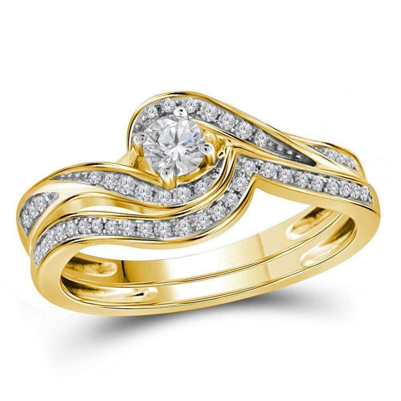 10kt Yellow Gold Women's Round Diamond Bridal Wedding Engagement Ring Band Set 1/3 Cttw - FREE Shipping (US/CAN)-Wedding Jewelry-5-JadeMoghul Inc.