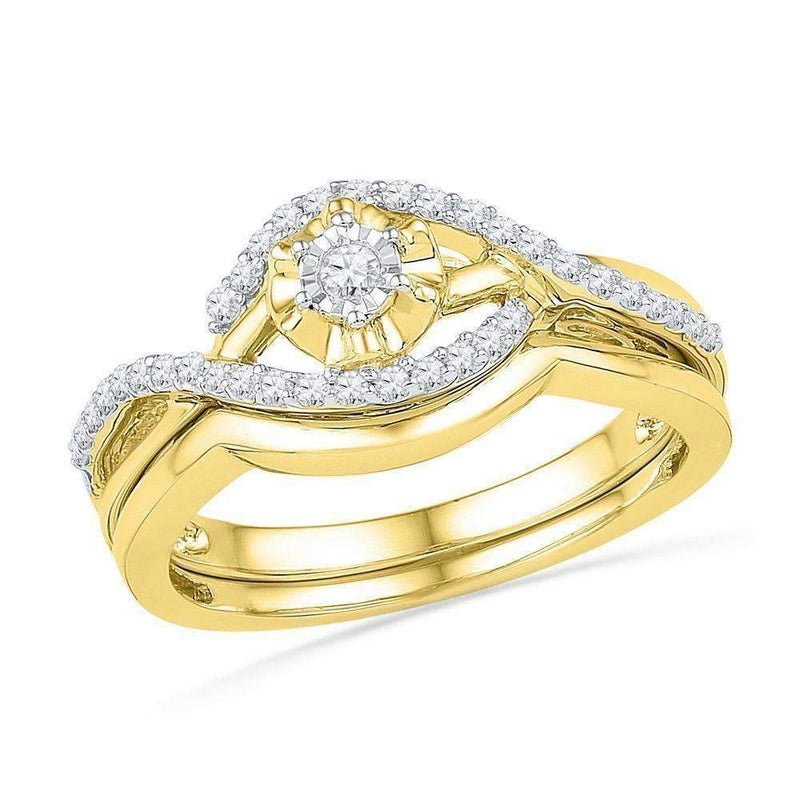 10kt Yellow Gold Women's Round Diamond Bridal Wedding Engagement Ring Band Set 1/4 Cttw - FREE Shipping (US/CAN)-Gold & Diamond Wedding Ring Sets-5-JadeMoghul Inc.