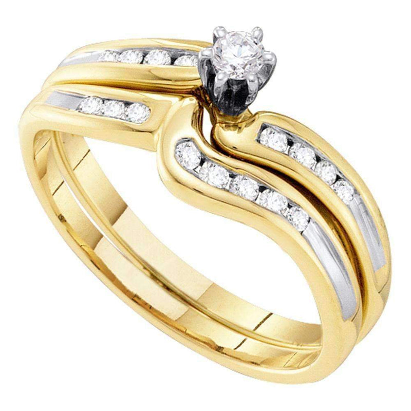 10kt Yellow Gold Women's Round Diamond Bridal Wedding Engagement Ring Band Set 1/4 Cttw - FREE Shipping (US/CAN)-Gold & Diamond Wedding Ring Sets-5-JadeMoghul Inc.