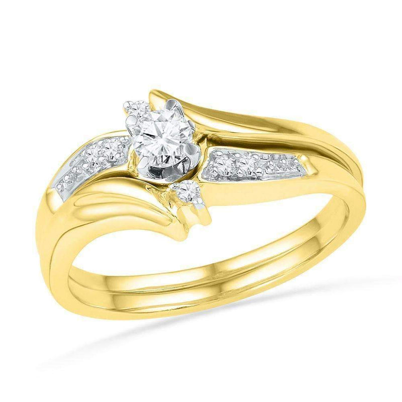 10kt Yellow Gold Women's Round Diamond Bridal Wedding Engagement Ring Band Set 1/4 Cttw - FREE Shipping (US/CAN)-Gold & Diamond Wedding Ring Sets-5-JadeMoghul Inc.