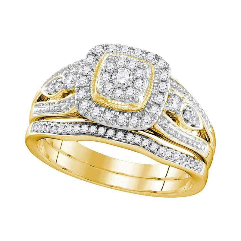 10kt Yellow Gold Women's Round Diamond Bridal Wedding Engagement Ring Band Set 3/8 Cttw - FREE Shipping (US/CAN)-Gold & Diamond Wedding Ring Sets-6-JadeMoghul Inc.