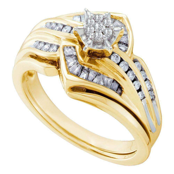 10kt Yellow Gold Women's Round Diamond Bridal Wedding Engagement Ring Band Set 3/8 Cttw - FREE Shipping (US/CAN)-Wedding Jewelry-6.5-JadeMoghul Inc.
