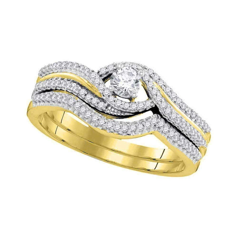 10kt Yellow Gold Womens Round Diamond Bridal Wedding Engagement Ring Band Set 3/8 Cttw-Gold & Diamond Wedding Ring Sets-5.5-JadeMoghul Inc.