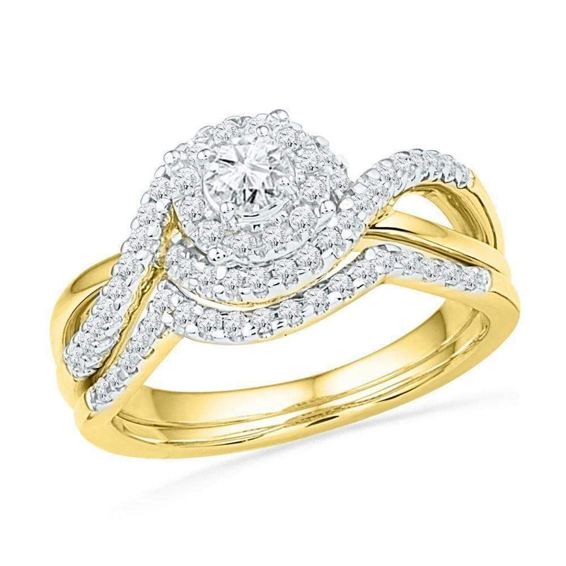 10kt Yellow Gold Women's Round Diamond Bridal Wedding Engagement Ring Band Set 5/8 Cttw - FREE Shipping (US/CAN)-Gold & Diamond Wedding Ring Sets-5-JadeMoghul Inc.