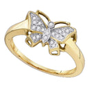 10kt Yellow Gold Women's Round Diamond Butterfly Bug Cluster Ring 1/12 Cttw - FREE Shipping (US/CAN)-Gold & Diamond Rings-5-JadeMoghul Inc.