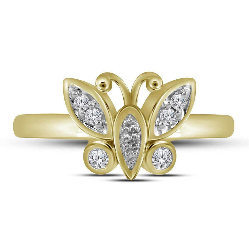 10kt Yellow Gold Womens Round Diamond Butterfly Bug Fashion Ring 1/10 Cttw-Gold & Diamond Rings-5-JadeMoghul Inc.