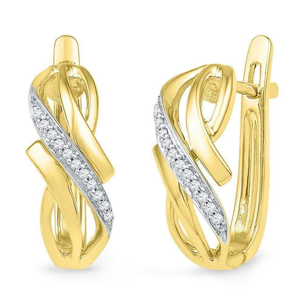 10kt Yellow Gold Women's Round Diamond Bypass Crossover Hoop Earrings 1-12 Cttw - FREE Shipping (USA/CAN)-Gold & Diamond Earrings-JadeMoghul Inc.