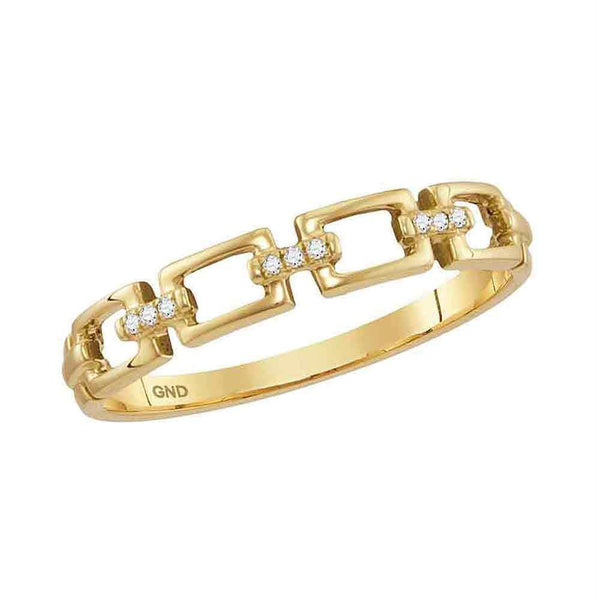 10kt Yellow Gold Womens Round Diamond Chain Link Stackable Band Ring .03 Cttw-Gold & Diamond Rings-7.5-JadeMoghul Inc.