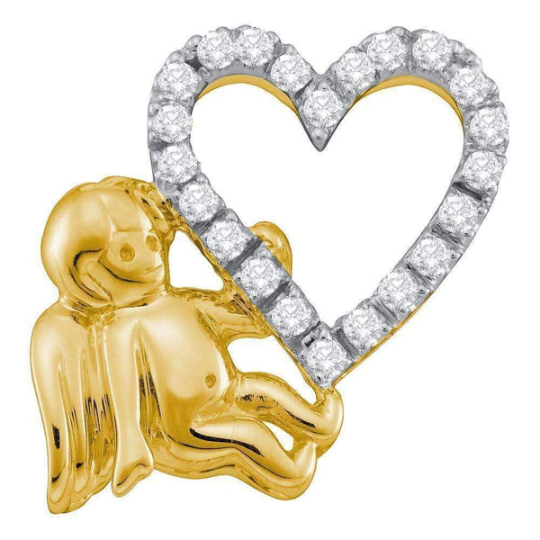 10kt Yellow Gold Women's Round Diamond Cherub Angel Heart Pendant 1-6 Cttw - FREE Shipping (US/CAN)-Gold & Diamond Pendants & Necklaces-JadeMoghul Inc.