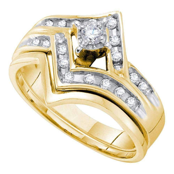 10kt Yellow Gold Women's Round Diamond Chevron Bridal Wedding Engagement Ring Band Set 1/4 Cttw - FREE Shipping (US/CAN)-Gold & Diamond Wedding Ring Sets-5-JadeMoghul Inc.