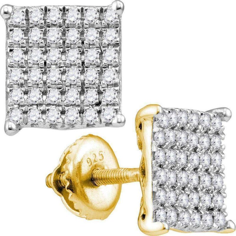 10kt Yellow Gold Women's Round Diamond Cindy's Dream Square Cluster Stud Earrings 1-6 Cttw - FREE Shipping (US/CAN)-Gold & Diamond Earrings-JadeMoghul Inc.