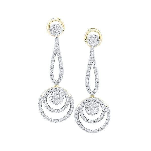 10kt Yellow Gold Women's Round Diamond Circle Cluster Dangle Earrings 1.00 Cttw - FREE Shipping (US/CAN)-Gold & Diamond Earrings-JadeMoghul Inc.