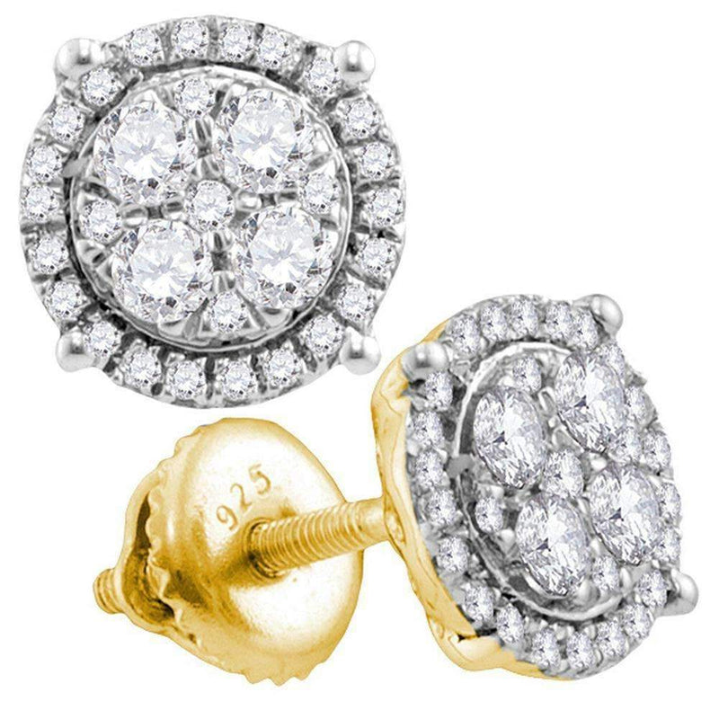 10kt Yellow Gold Women's Round Diamond Circle Cluster Earrings 1.00 Cttw - FREE Shipping (US/CAN)-Gold & Diamond Earrings-JadeMoghul Inc.