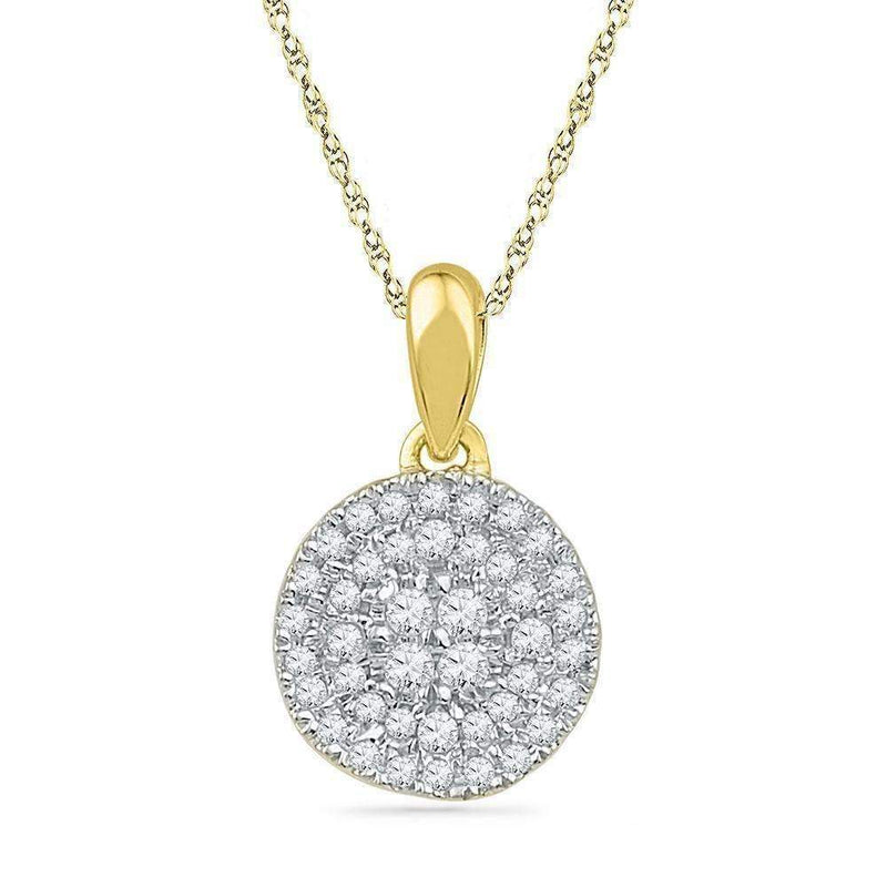 10kt Yellow Gold Women's Round Diamond Circle Cluster Pendant 1-4 Cttw - FREE Shipping (US/CAN)-Gold & Diamond Pendants & Necklaces-JadeMoghul Inc.