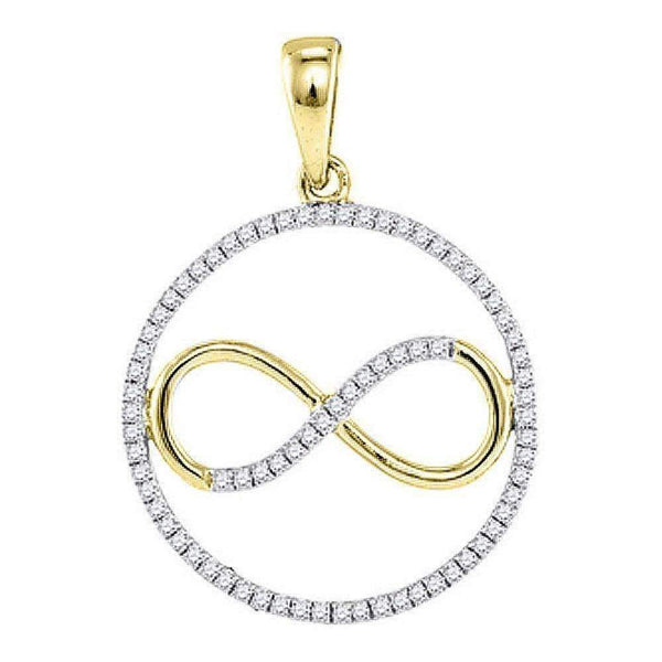 10kt Yellow Gold Womens Round Diamond Circle Infinity Pendant 1-3 Cttw-Gold & Diamond Pendants & Necklaces-JadeMoghul Inc.