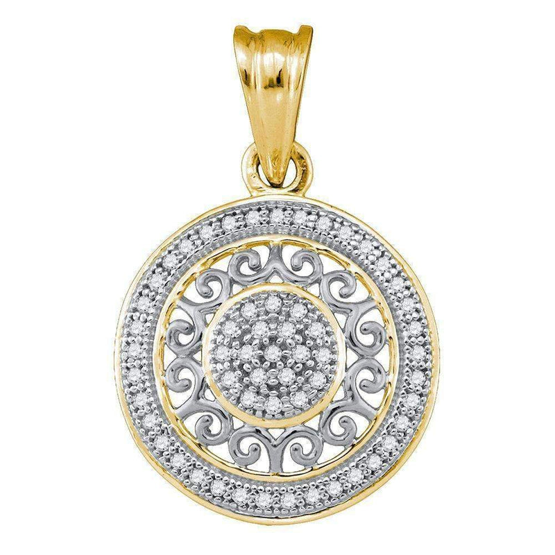 10kt Yellow Gold Women's Round Diamond Circle Pendant 1-6 Cttw - FREE Shipping (US/CAN)-Gold & Diamond Pendants & Necklaces-JadeMoghul Inc.