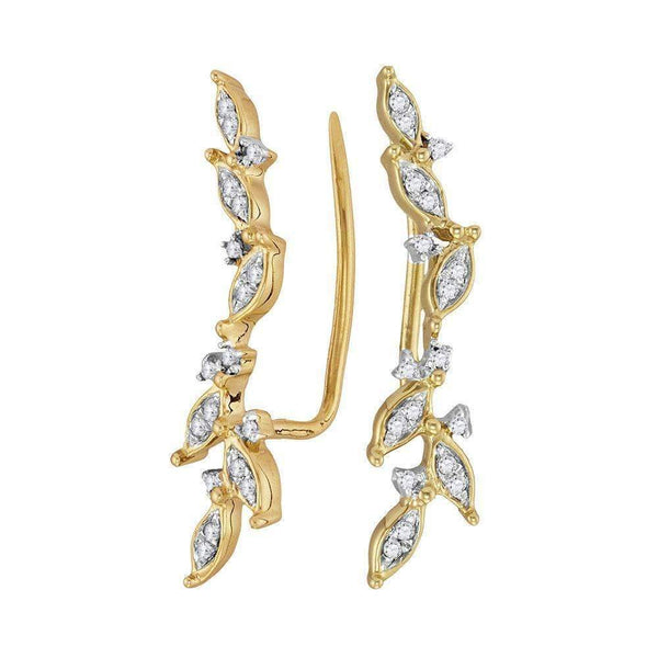 10kt Yellow Gold Women's Round Diamond Climber Earrings 1-5 Cttw - FREE Shipping (USA/CAN)-Gold & Diamond Earrings-JadeMoghul Inc.